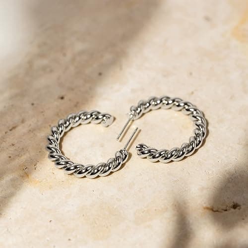 PAVOI 14K Gold Plated Twisted Rope Round Hoop Earrings in Rose, White and Yellow Gold thumbnail 5