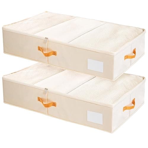 Criusia Under Bed Storage Bins with Clear PVC Lids – 2 Pack Large Underbed Organizers with Heavy-Duty Handles, Reinforced with 800G PP Panels & 80G Non-Woven Fabric – Waterproof & Foldable, Beige - Image 1