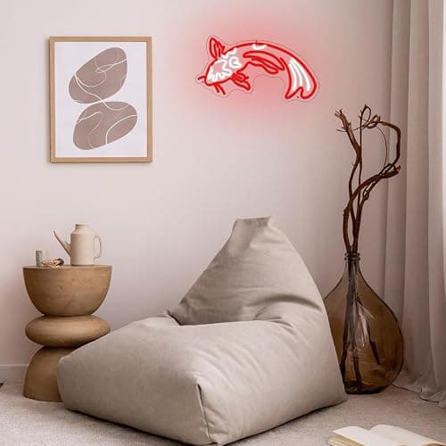 Koi Fish Neon Sign for Wall Decor Koi Carp Neon Lights Japanese Fish Led Neon Red White Neon Signs Lucky Sign 16.7”x9.3” for Bedroom Office Living Room Decoration thumbnail 7