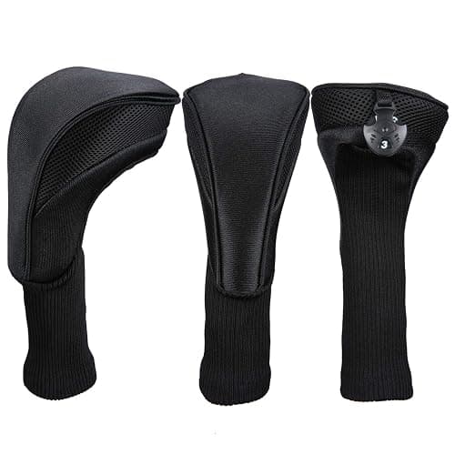 Black Golf Club Head Cover for Driver Fairway 3 Pcs Woods Headcovers, Golf Accessories Hybrid Head Covers Set with Interchangeable Tags 3 4 5 7 X thumbnail 5