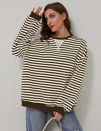 DUOEASE Sweat Femme Col Rond Décontracté, Pull Rayé à Manches Longues Top de Automne et Hiver thumbnail 5