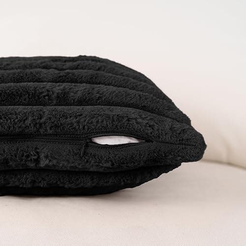 NiNi ALL Faux Fur Plush Throw Pillow Covers Black 18x18 Inch Set of 2 Decorative Soft Plush Striped Couch Pillow Cover for Sofa Cushion Cases for Couch Bed Home Decor thumbnail 4