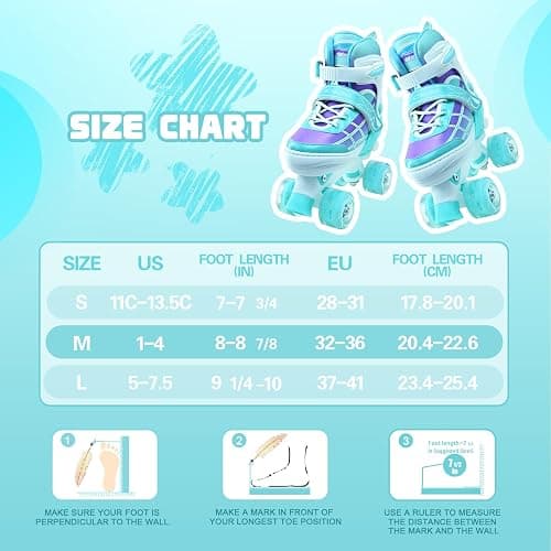 Roller Skates for Kids, Adjustable Quad Skates for Youth Teen Ages 5-8 8-12 12-14 with Light Up Wheels, Children Beginners Rollerskates for Indoor Outdoor Spots thumbnail 6