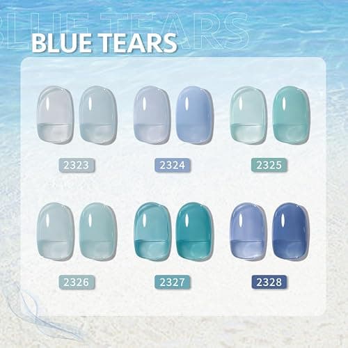 GAOY Jelly Blue Gel Nail Polish Set, 6 Transparent Colors, Soak Off UV Light Cure Gel Polish for Salon and Nail Art DIY at Home, Blue Tears thumbnail 2