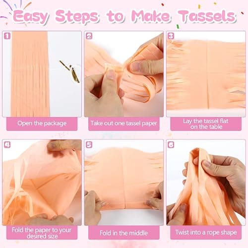 BestoFun Peach Pink & Orange Tassel Garland Banner – 40 PCS Paper Tassels for Birthday, Wedding, Baby Shower, Bridal Shower, and Party Decorations thumbnail 4