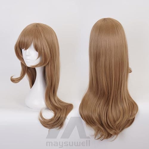 maysuwell Anime Light Brown wig with Bangs Long Wavy Hair Women's Loose Wig Heat-Resistant Fiber Wig Halloween,Christmas,Comic con,Game Show thumbnail 6