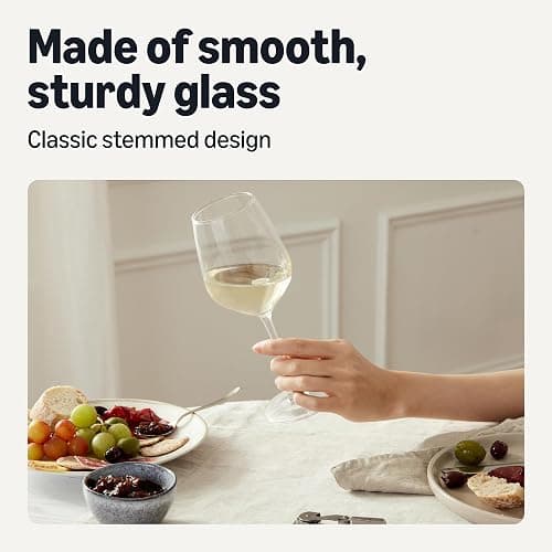 Amazon Basics Stemmed White Wine Glasses, 12 oz., Dishwasher-Safe, 4-Piece Set thumbnail 3