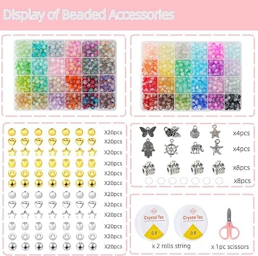 1300PCS 8mm Mixed Crackle Glass Beads for Bracelets Making with Accessories, 48 Colors Crystal Glass Beads Jewelry Making Kit, Round Beads for DIY Bracelet Crafts thumbnail 3