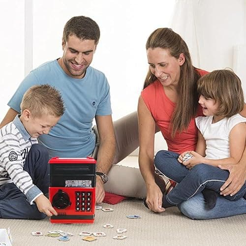 Suliper Electronic Piggy Bank Code Lock for Kids Baby Toy, Mini ATM Safe Coin Cash Banks Real Money Saving Box with Password, Auto Money Scroll for Children,Boys Girls Birthday Gift (Red) thumbnail 2