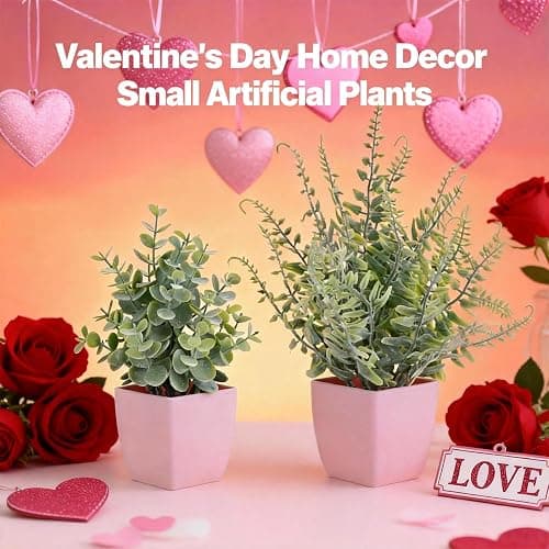 summer flower 2 Pack Small Fake Plants in Pink Pot Artificial Plant Eucalyptus Faux Potted Greenery Wheal Grass for Home Decor Indoor Bathroom Office Desk Shelf Bedroom Kitchen Cabinet Decorations thumbnail 5