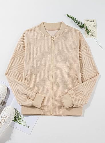 EVALESS Womens Bomber Jacket Coat Casual Stand Collar Zip Up Lightweight Fall Fashion Jackets Outfits with Pockets thumbnail 7