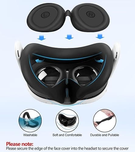 Silicone Cover Set Compatible with Meta Oculus/Quest 3, VR Accessories Protective Cover Includes Controller Grips, Front Shell Headset Cover and Face Cover, Not Fit Quest 3S (Black) thumbnail 5