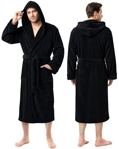 NY Threads Mens Robe with Hood, Luxury Plush Fleece Hooded Mens Bathrobe, Spa Bath Robe for Men - Image 1