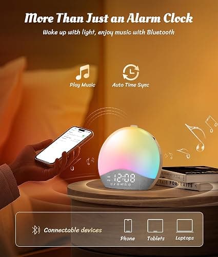 ecozy Sunrise Alarm Clock, White Noise Sound Machine, Upgraded Backlit Buttons for Bedrooms, 26 Soothing Sounds, 17 Night Lights, Bluetooth Speaker, Wake Up Sunlight for Heavy Sleepers, Adults, Kids thumbnail 7