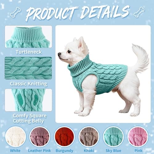 Adboros 6 Pack Warm Small Dog Sweater Puppy Small Medium Warm Cloth in Winter Cable Knitwear Pet Cat Turtleneck Knitted Sweaters Cold Weather for Boy Girl Pet Chihuahua Doggie, Six Colors (S) thumbnail 4