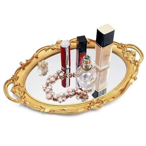 Funerom Vintage 36.8 x 25.4 cm Gold Mirror Tray Decorative Tray Bathroom Tray Serving Tray Oval - Image 1
