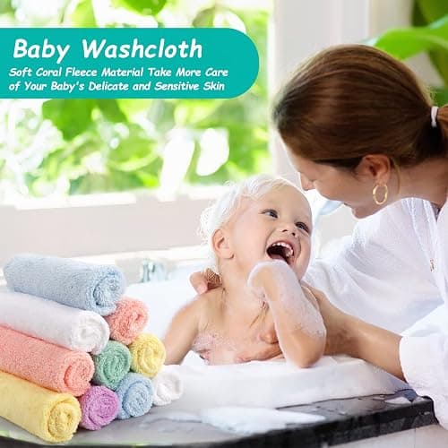 HOMEXCEL Baby Washcloths 24 Pack,Microfiber Coral Fleece Baby Bath Face Towel 7x9 Inch Extra Absorbent and Soft Burp Cloth and Wash Cloths for Newborn,Infants and Toddlers,Gentle On Sensitive Skin thumbnail 2