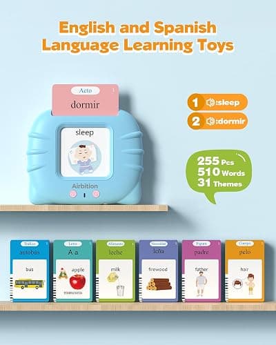 Airbition Bilingual Spanish and English Talking Flash Cards for Ages 2+, Pocket Speech Therapy Tools with 512 Words, Montessori Language Learning and Autism Aids, Children's Sensory Learning Kit thumbnail 2