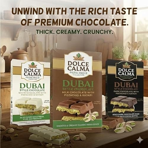Dolce Calma Dubai Chocolate Bar Milk (200g / 7oz) – Viral Authentic Handmade Belgian Chocolate with Turkish Pistachio & Crispy Kataifi, Premium Quality Candy, Luxury Cream Kunafa Filling, No Palm Oil thumbnail 7