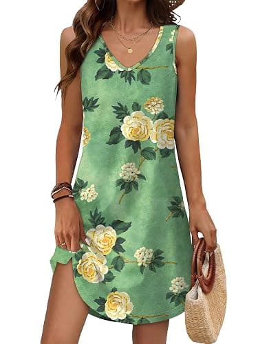 Aokosor Womens Summer Dresses 2025 Loose V Neck Sleeveless Dress Sundresses Swimsuit Coverup - Image 1