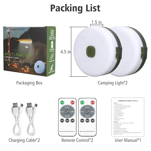 2PCS Camping String Lights 33ft, 4 in 1 Rechargeable 100LED Outdoor Tent String Lights with 14 Lighting Modes Remote Control Waterproof with Timer Function for Camping Gear Essentials Hiking Garden thumbnail 8