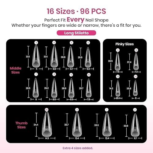 Beetles Tipex Lite Instant Apex Nail Tips, Long Stiletto, 16 Sizes(00-14) | No Builder Gel Needed, Etched-free Acrylic Nails for DIY Salon-look False Nail Extensions, Full Cover Soft Gel Tips thumbnail 6