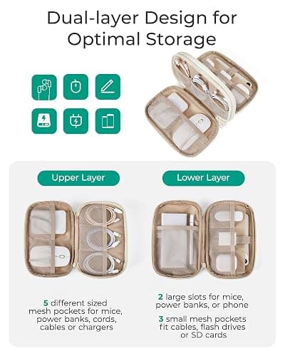 BAGSMART Electronics Organizer Travel Case for Cords Chargers Phones, Beige | Puffy Padded, Travel Essentials, Cord organizer bag for Cables, Compact Tech Accessories Pouch thumbnail 3