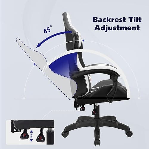 T-THREE.Ergonomic Leather Gaming Chair Height Adjustable with Headrest and Lumbar Support(Grey) thumbnail 4