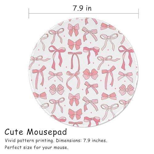 Cute Travel Round Mouse Pad Pink Bow Mouse Pads for Desk Kawaii Office Decor Desk Accessories Small Computer Mousepad Non-Slip Rubber Base Mouse Pad, Pink Bow thumbnail 3