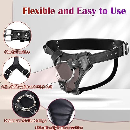 Strap On Dildo Harness Adult Sex Toys for Women Men Pegging Dildo, Adjustable Waist and Thigh Soft Nylon Vegan Leather Belt with 2 Size Metal O-Rings for Lesbian Gay Couple Vaginal Anal Play (Black) thumbnail 5