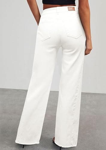 PRETTYGARDEN Women's Wide Leg Jeans Raw Hem Denim Pants | Stretchy Baggy Jeans, High Waisted Palazzo Pants, Basic-5-Pocket, Relaxed Fit, Casual Bottoms, Fall Outfits, Fashion Clothing thumbnail 2