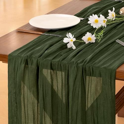 Cheesecloth Table Runner Fall Boho Wedding Birthday Party Home Decor | Olive Green 2pcs Rustic Gauze 10FT Cheese Cloth Sheer Farmhouse Dining Runner for Baby Shower Bridal Holiday Decorations - Image 1