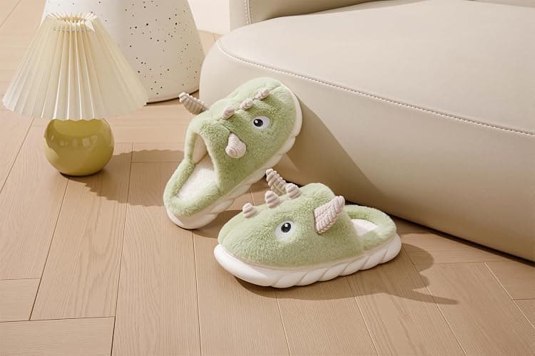 LANFIRE Pantoufles de dinosaures Chaussons en peluche pour femmes Chaussons animaux Chaussons hiver chauds thumbnail 2