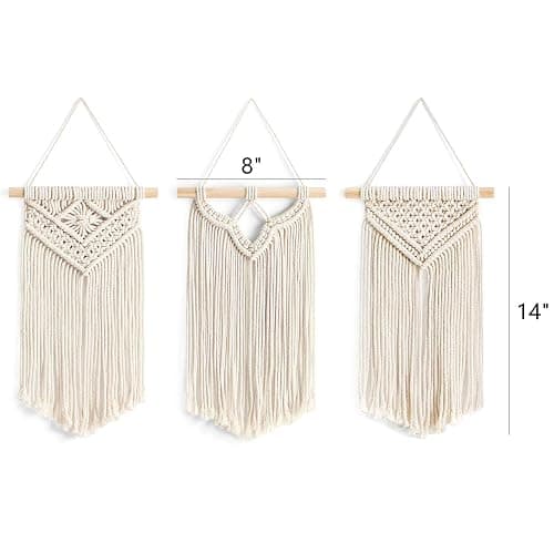 Mkono Small Macrame Wall Hanging, Boho Bedroom Decor, 3 Pack, 8" Wx14 L | Handwoven Cotton Cord, Bohemian Art, Living Room Apartment Nursery Gallery, Christmas Housewarming Birthday Gift thumbnail 7