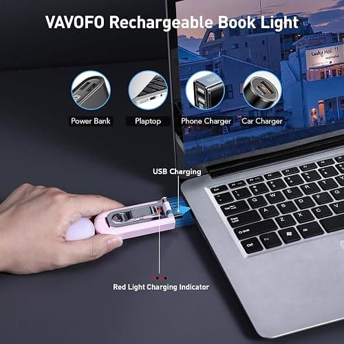 VAVOFO USB Rechargeable Book Light, Blue Light Blocking, Amber Light Clip On Bookmark Shaped Reading Light, Eye Care 6 LEDs Book Light for Bookworms Reading in Bed with 9 Lighting Modes (Pink Purple) thumbnail 6