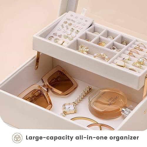 Lolalet Jewelry Box, Clear Window Jewelry Organizer with Drawer for Earrings Bracelets Necklaces Rings, Jewelry Storage for Women -White, 3 Layers thumbnail 5