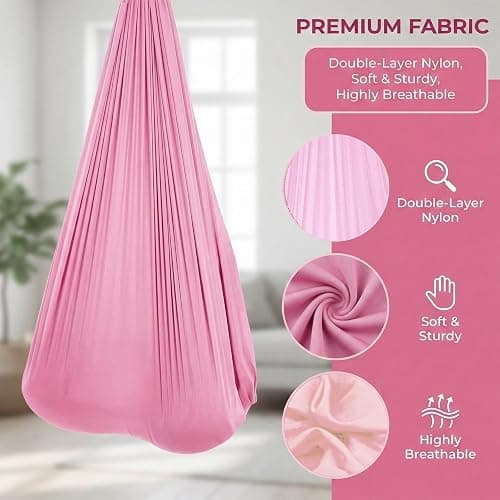 Elfzone Sensory Swing - Indoor Swing，Comes with Heavy Duty Hardware and Soft Nylon Fabric for Calming Effect, Holds Up to 135kg (Pink, 110" thumbnail 5
