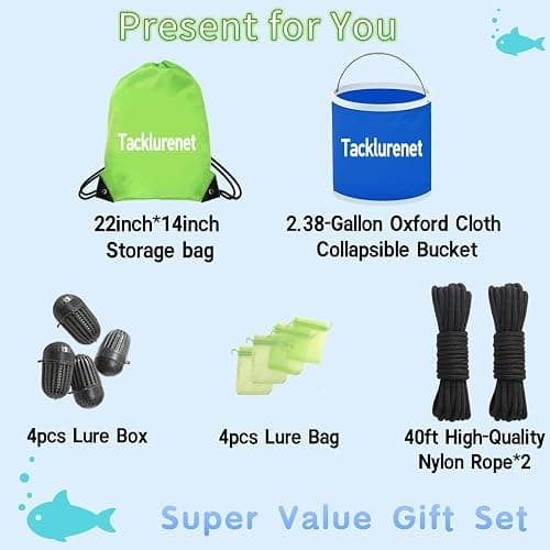 Tacklurenet Folded Fishing Trap, 10Holes 10Sides Fishing Bait Trap, Minnow Trap, Crawfish Blue Crab Trap, Gift: Oxford Cloth Folding Bucket/Non-Slip Gloves/Bait Bag/Bait Box/Rope/Storage Bag thumbnail 2