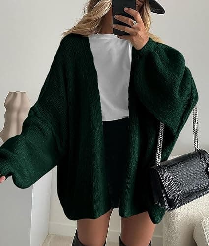 PRETTYGARDEN Womens Oversized Cardigan Sweaters 2025 Fall Long Lantern Sleeve Knit Open Front Lightweight Sweater thumbnail 3
