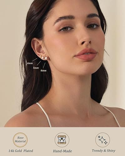 5 Pairs 14K Gold Plated Stud Earrings for Women, Hypoallergenic Earring Sets for Multiple Piercing, Premium Cubic Zirconia Studs Earrings for Women thumbnail 3