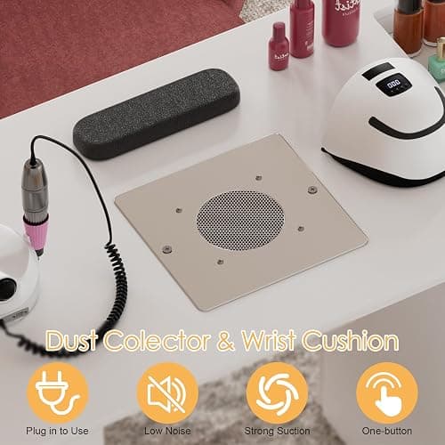 PAKASEPT Manicure Table Nail Desk for Nail Tech, Nail Desk w/Dust Collector, Nail Supplies Decor Workstation with 2 Dust Bags, Storage Drawers & Cabinets thumbnail 6