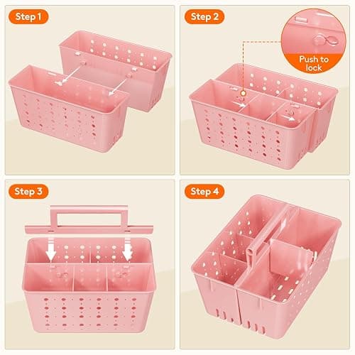 Lifewit Portable Shower Caddy with Handle, 1 Pcs Plastic Shower Caddy Dorm with Holes, Clean Organizer Basket for Bathroom, College, Dorm Room Essentials, Pink thumbnail 6