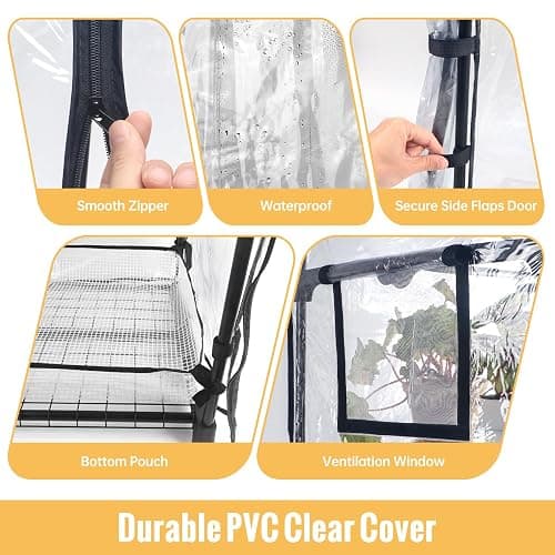SpeePlant Mini Indoor Greenhouse with Grow Light, 2-Tier Plant Stand with PVC Tent, Ventilation Window, Bottom Pouch, 20W Full Spectrum Grow Light with Timer, for Seed Starting, 27" L x 19" W x 35" H thumbnail 5