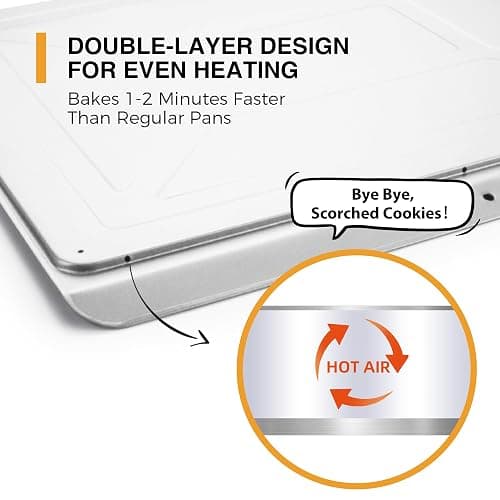 HONGBAKE 2 Pieces Large Flat Cookie Sheet No Edges, Nonstick Insulated Baking Pan, Commercial Oven Trays for Cooking, 16" X 14", Grey thumbnail 3