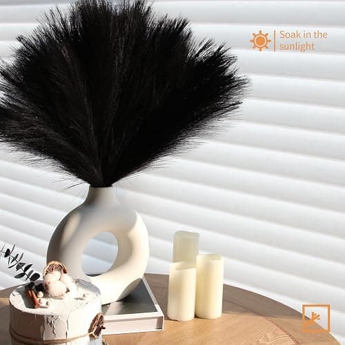 ZIFTY 6-Pcs 17" Black Pampas Grass Faux Pompas Fluffy Artificial Fake Flower Gothic Decorations for Black Bathroom Decor Vase Filler Ins Style Modern Home Decor Halloween (Black) thumbnail 6