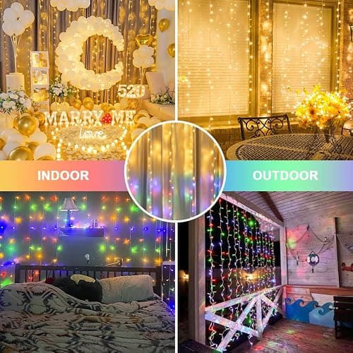 JMEXSUSS 300LED Dual Color Changing Curtain Lights, Plug in, 9.8 x 9.8ft | Remote, Connectable, Warm White to Multicolor Hanging String Lights for Bedroom, Dorm, Classroom, Party, Backdrop, Xmas Decor thumbnail 7