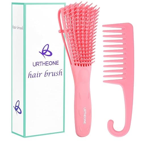 Detangling Hair Brush, Detangling brush for Adults and Kids, Comb Set for Kinky Curly Coily and Wavy Hair, For Wet and Dry Hair, Afro American Type 3a-4c, Comfortable Grip, Easy to Clean(Pink) - Image 1