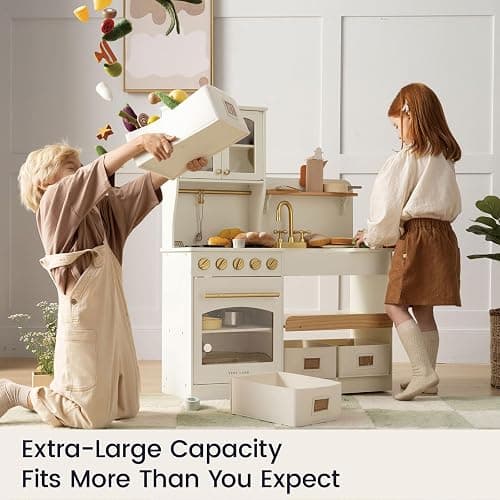 Tiny Land Play Kitchen for Kids with Enhanced Storage – Modern Toddler Kitchen Playset with Stove, Sink & Accessories, Organized Wooden Toy Kitchen, Ideal for Toddlers thumbnail 2