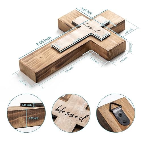 OKSQW Wall Wooden Christians Cross Spiritual Religious Cross Gifts With Hook on Hanging Wall Or Table With Blessed For Church Home Room Decoration For Christmas (5 colors available) thumbnail 2