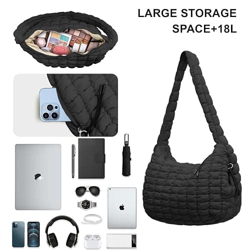 Puffer Crossbody Tote Bag for Women - Hobo Quilted Tote Bag - Soft Fluffy Lightweight for Women Everyday Work Travel thumbnail 4